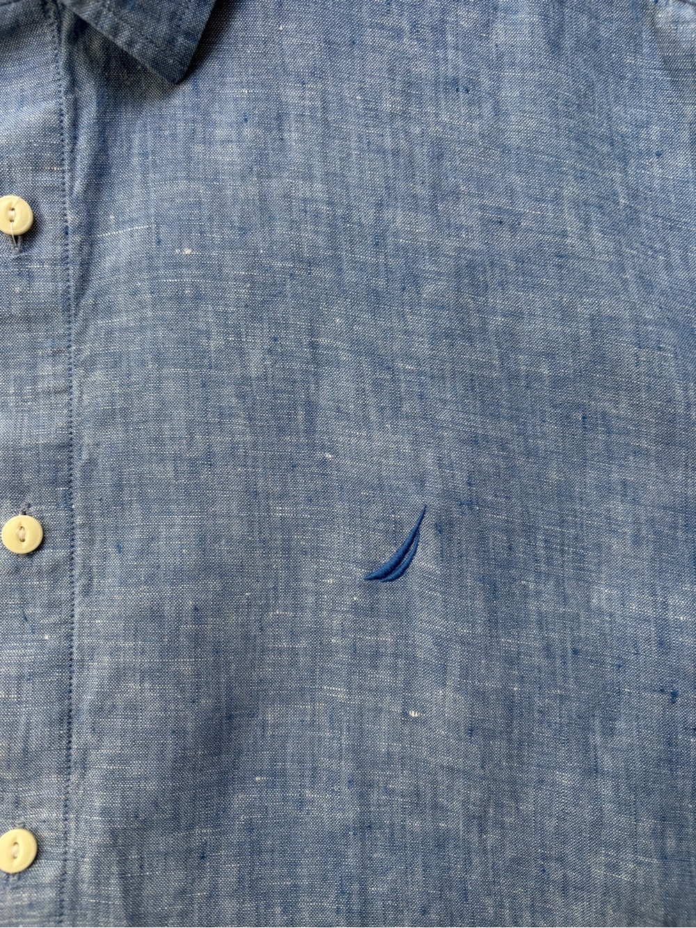 Nautica Mens Blue 100 % Linen Button Down Shirt size XXL
